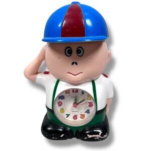 Vintage Rising Anime Plastic Alarm Clock‎ 8" Tall Boy Hat Quartz Japan READ